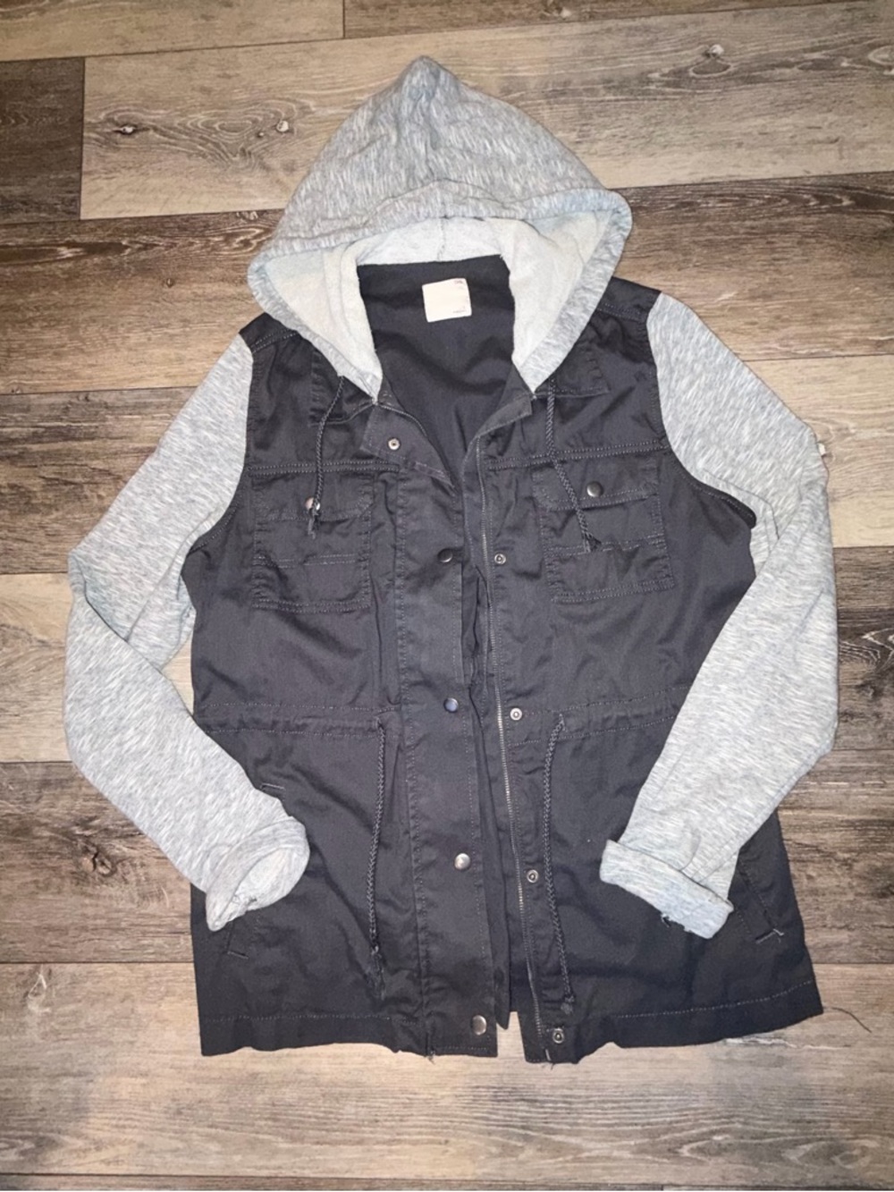SO Black Utility Jacket with Gray Hood & Sleeves